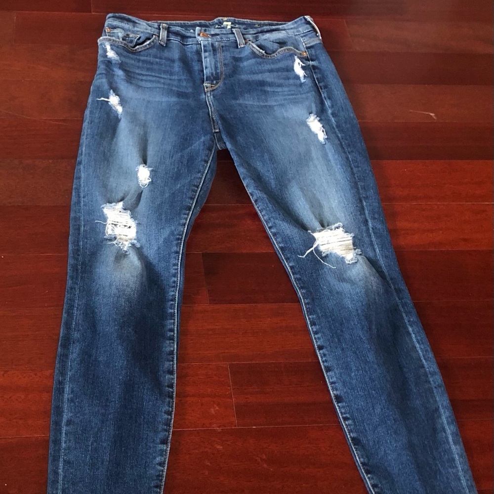 7 All For Mankind  Skinny Jeans The High Waist Ankle Blue Distressed Size 8 = M